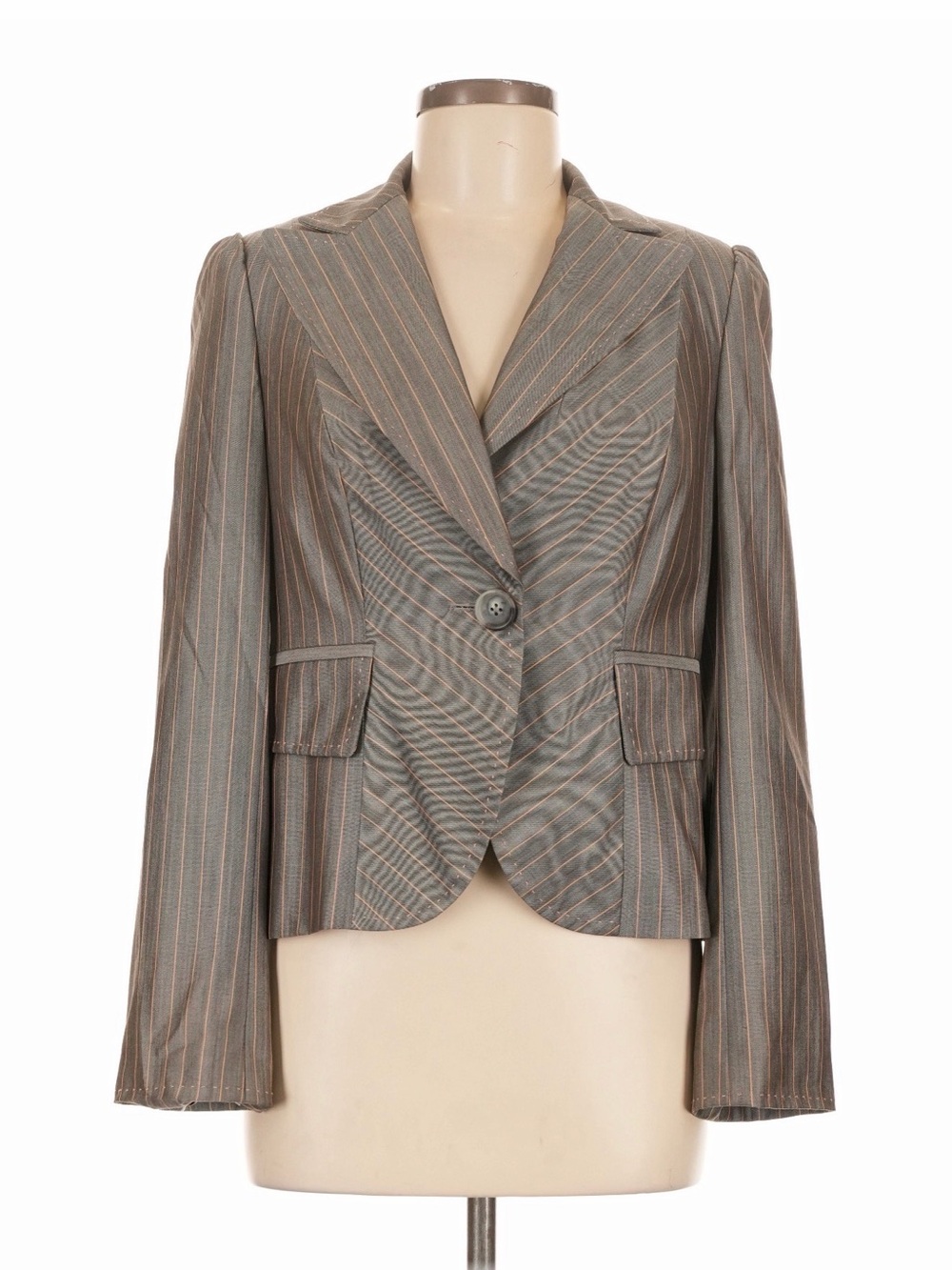 Banana Republic Wool Silk Pinstripe Blazer Gray Chevron One Button Sz 6